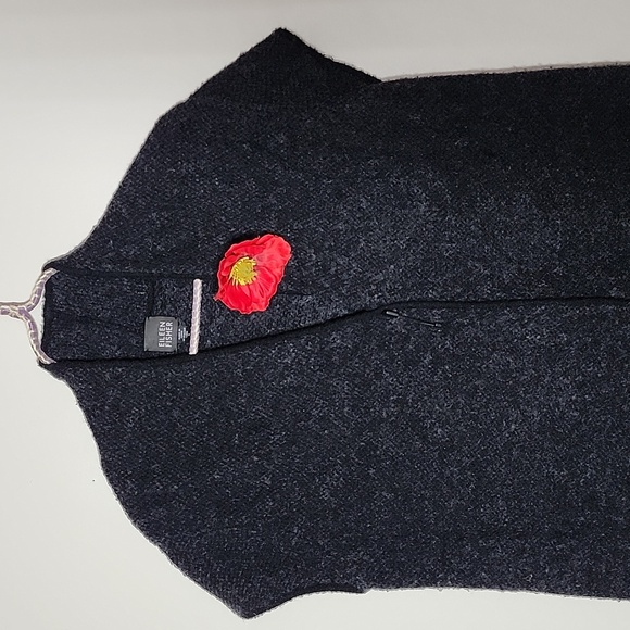 Eileen Fisher Alpaca Merino Wool Blend Dark Gray Short Sleeve Cardigan Sweater - Picture 2 of 9